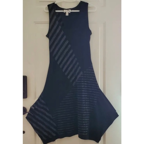 Joseph Ribkoff Black Grey Striped Sleeveless Asymmetrical Dress - Picture 5 of 8